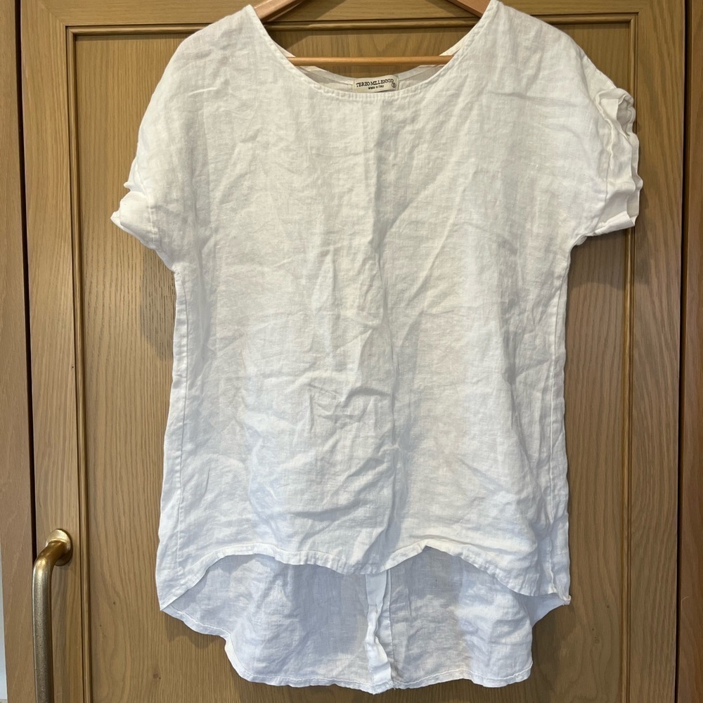 Terzo Millennio White 100% Linen Back Button Top Made in Italy - Picture 8 of 10